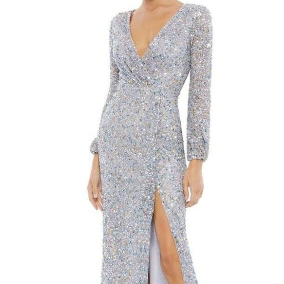 Mac Duggal MULTI-COLORED SEQUIN SILVER GOWN Size 8 $498US - Picture 1 of 5